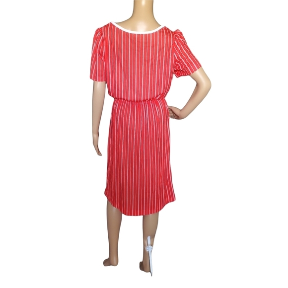 Vintage 70s Red With & Blue Striped Bluson Short Sleeve Day Dress - Picture 3 of 8